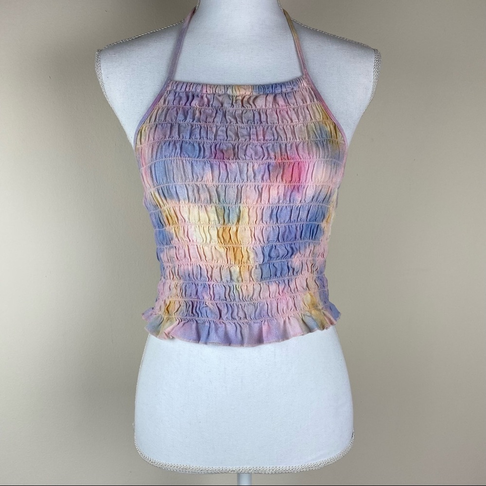 American Eagle Outfitters Smocked Tie Dye Pastel Halter Tank Top